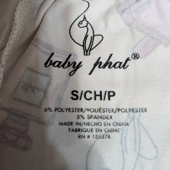 Baby Phat Pink Pajama Set Women's Size Small Glam Print Cats Sunglasses Makeup - Picture 9 of 11